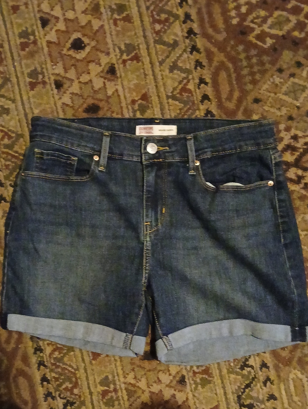 Signature by Levi Strauss Dark Indigo Rolled Hem Jean Shorts